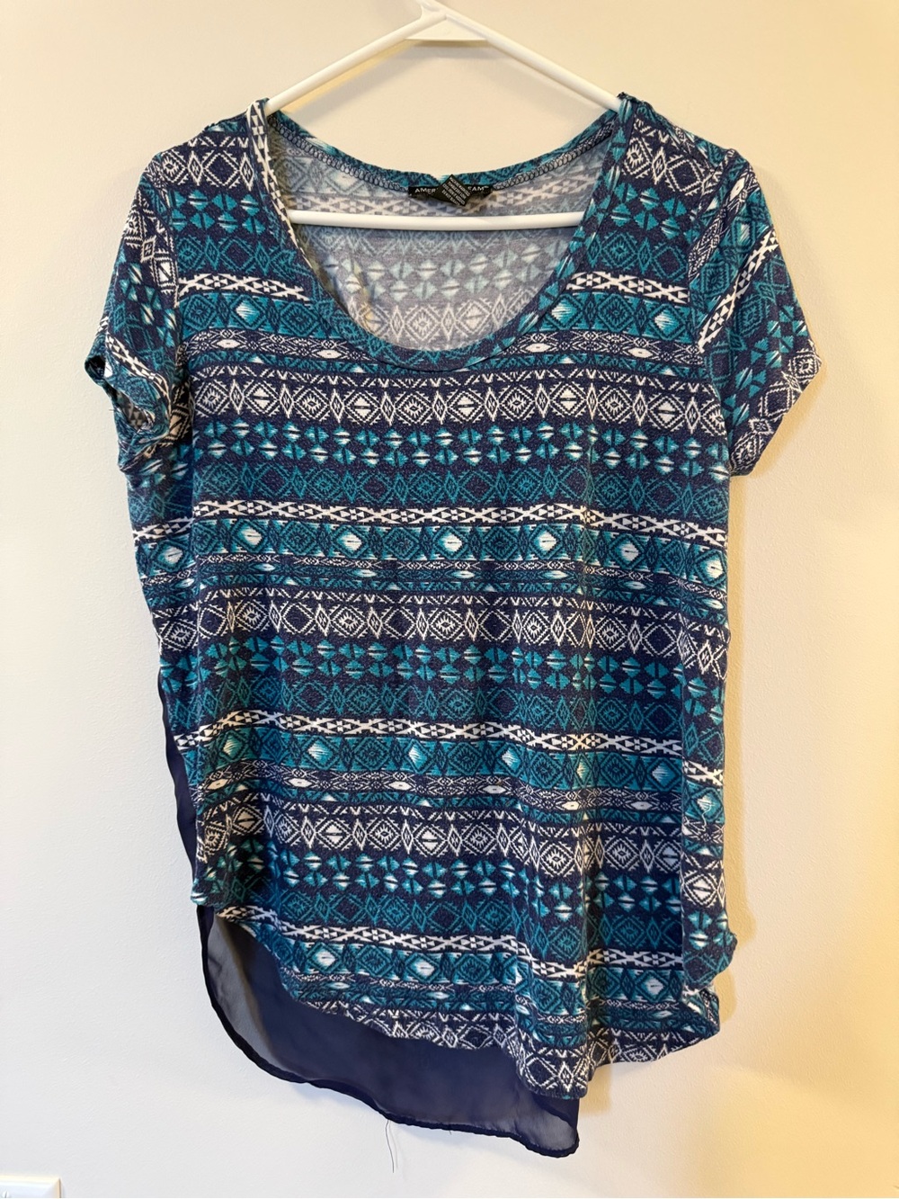 American Dream Teal & Navy Patterned Short Sleeve Tunic